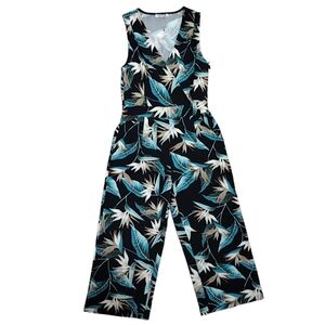 DEX Black & Teal Palm Leaf Design Jumpsuit, Size Medium, NWT